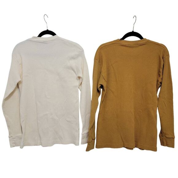 Longsleeve Thermal Tops Set of 2 VTG SunTee 2X Cotton Mustard Yellow Cream 564 - Picture 2 of 14